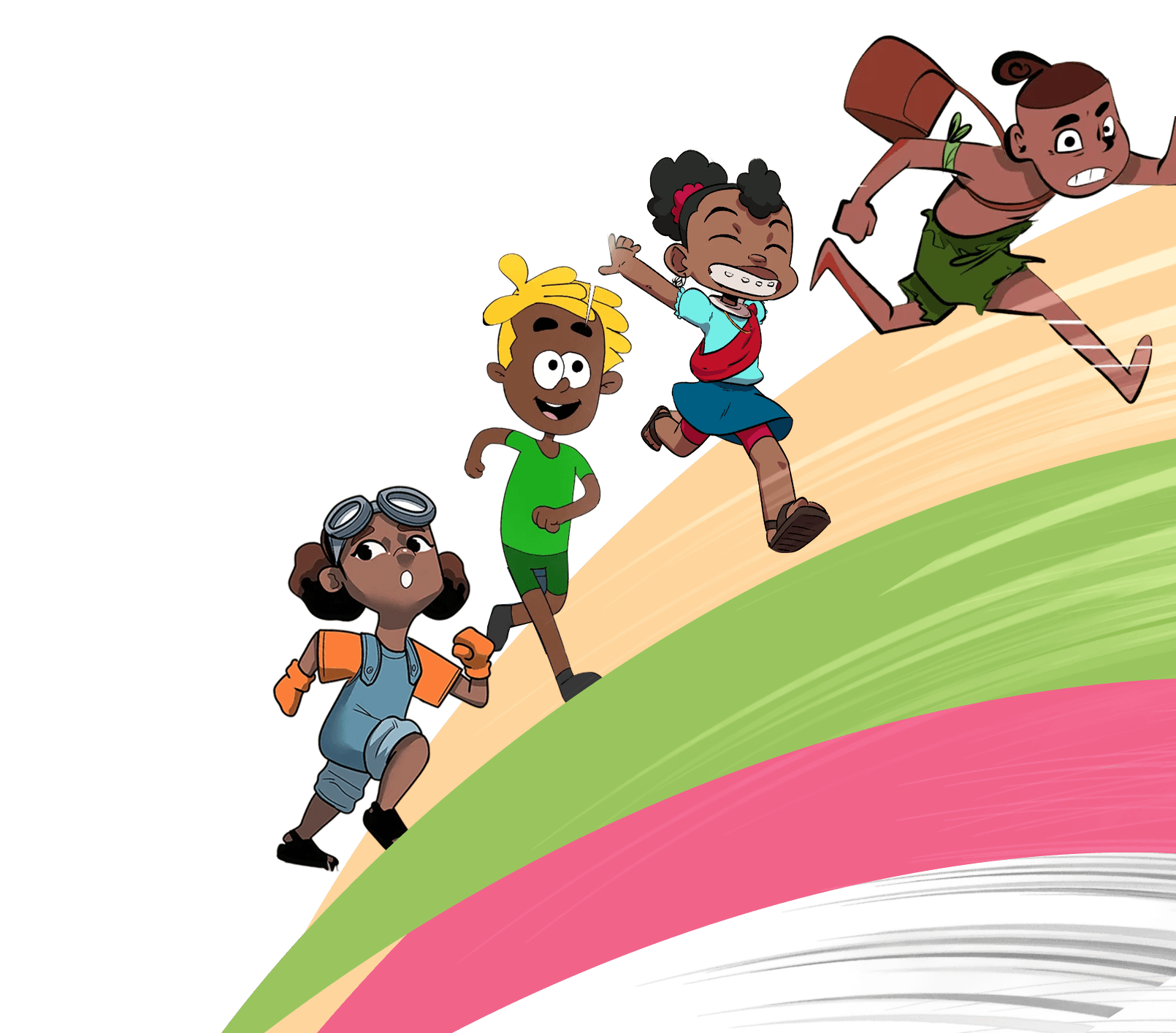 Kids running on colorful curved shapes